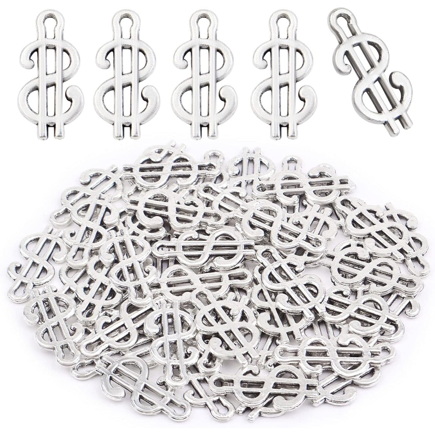 50 Pieces Antique Silver Dollar Sign Charms Pendants Vintage Money Charms for DIY Necklace Bracelet Earrings Jewelry Making Accessories