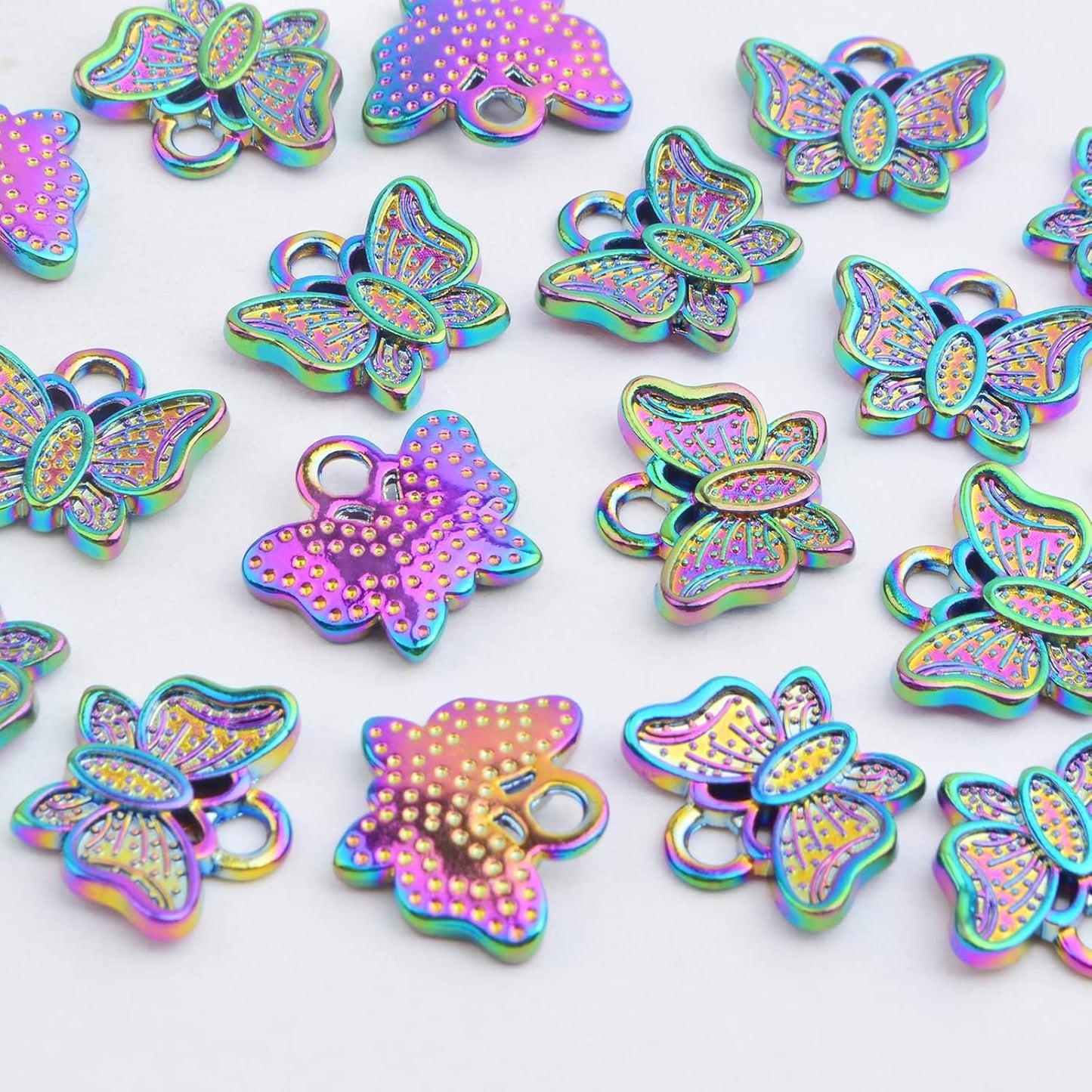 20pcs Rainbow Color Butterfly Pendant Charms Alloy Butterfly Printed Dangle Pendants Craft Supplies for DIY Earrings Bracelets Necklace Hair Clips Jewelry Making