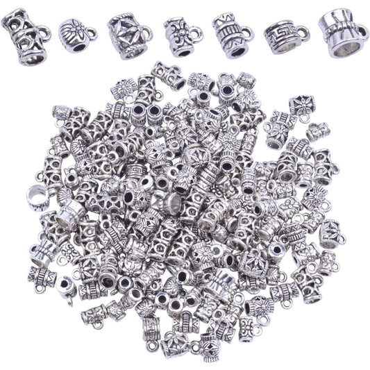 100g (About 130-170pcs) Mixed Antique Tibetan Silver Bail Beads,Spacer Bead,Bail Tube Beads,Bracelet Charms,Necklace Pendants for Jewelry and Craft Making(Small Size)