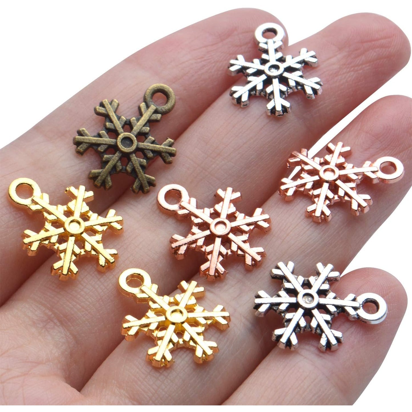 Snowflake Charms,50pcs 18x13mm Snownflake Pendant Charms Mixed Christmas Snowflake Pendants Jewelry Findings Crafting Supplies for DIY Necklace Bracelet Earring,5 Colors