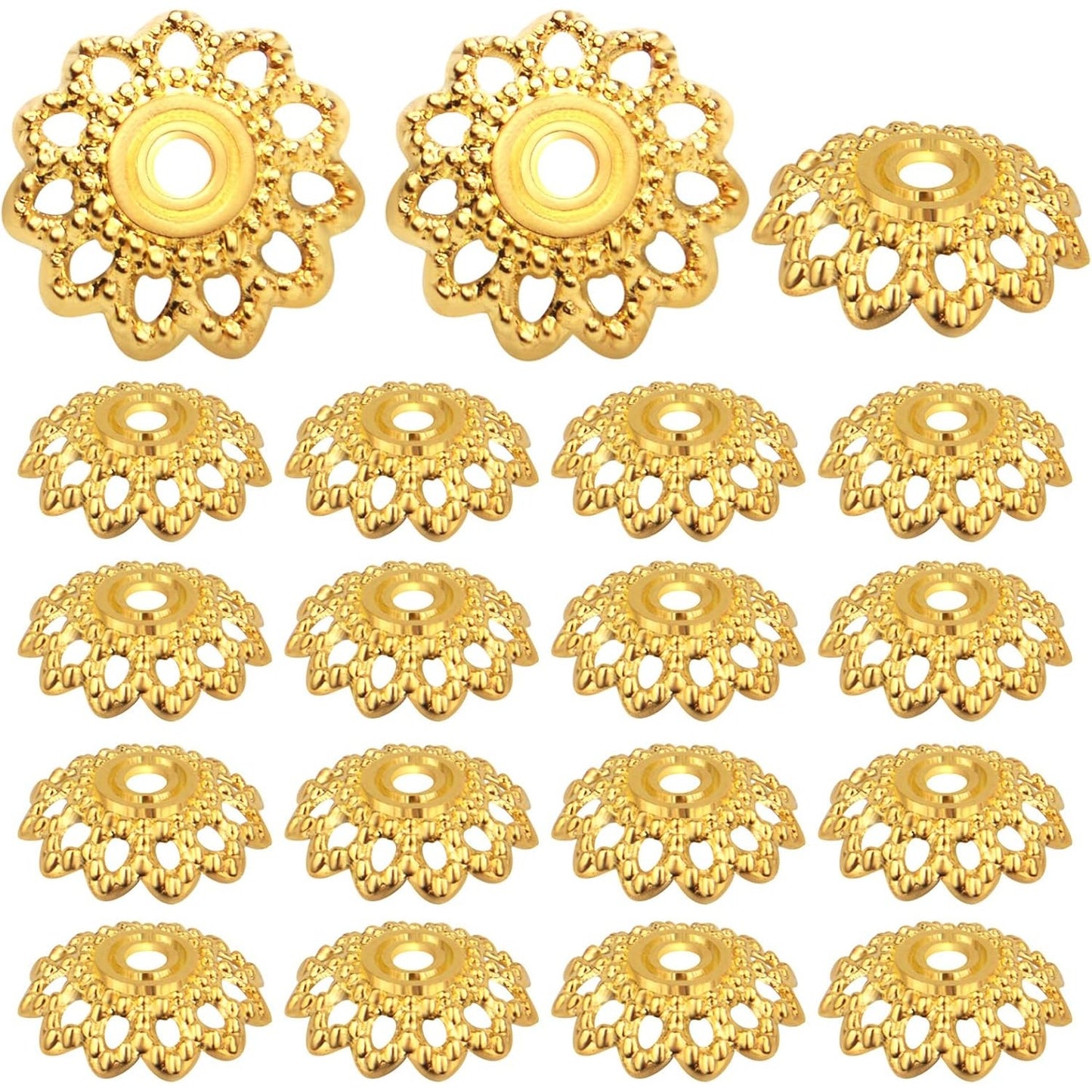 200pcs 12mm Flower Filigree Bead Caps Alloy Spacer Beads Caps Flower End Caps Loose Beads for Bracelet Necklace DIY Jewelry Making Crafts Supplies