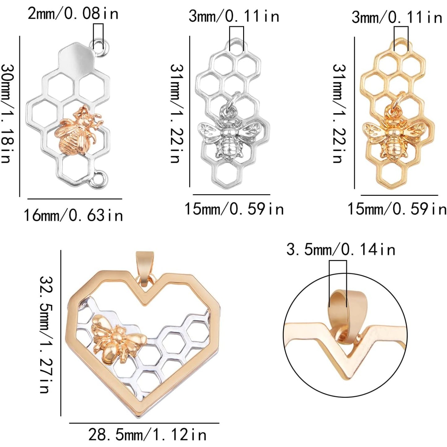 8pcs 4 Styles Honey Comb Bee Charms Alloy Honeybee Honeycomb Pendants Hollow Flying Animal Dangle Charms Ornaments for DIY Bracelet Necklace Keychains Craft Supplies