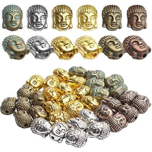 36pcs 6 Colors Buddha Head Beads Tibetan Alloy Charm Connector Beads Loose Spacer Beads for DIY Bracelet Necklace Jewelry Making and Crafting