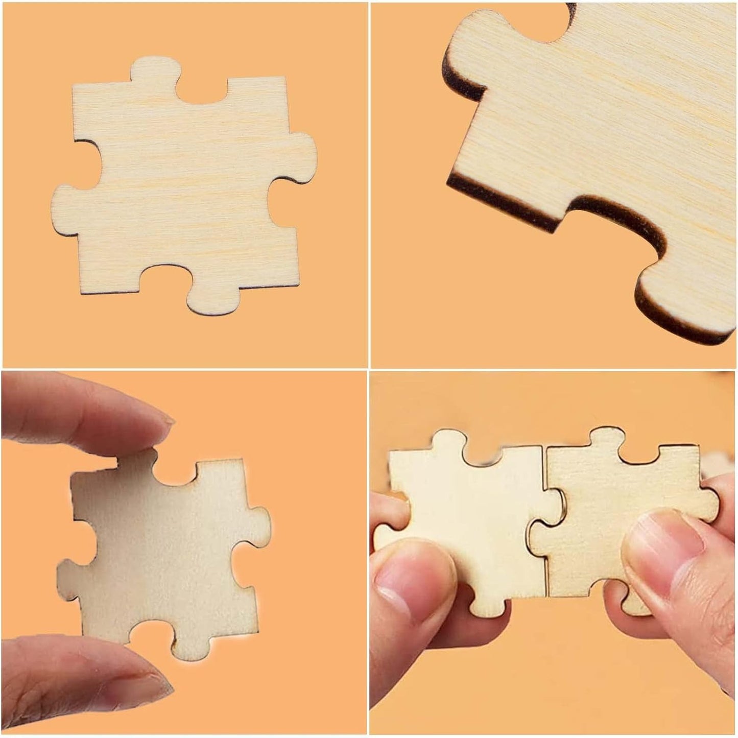 100pcs Blank Unfinished Wooden Jigsaw Puzzle Freeform Natural Wood Puzzle Pieces for Wedding Family Birthday Calendar DIY Crafts Projects, 4 cm x 4 cm