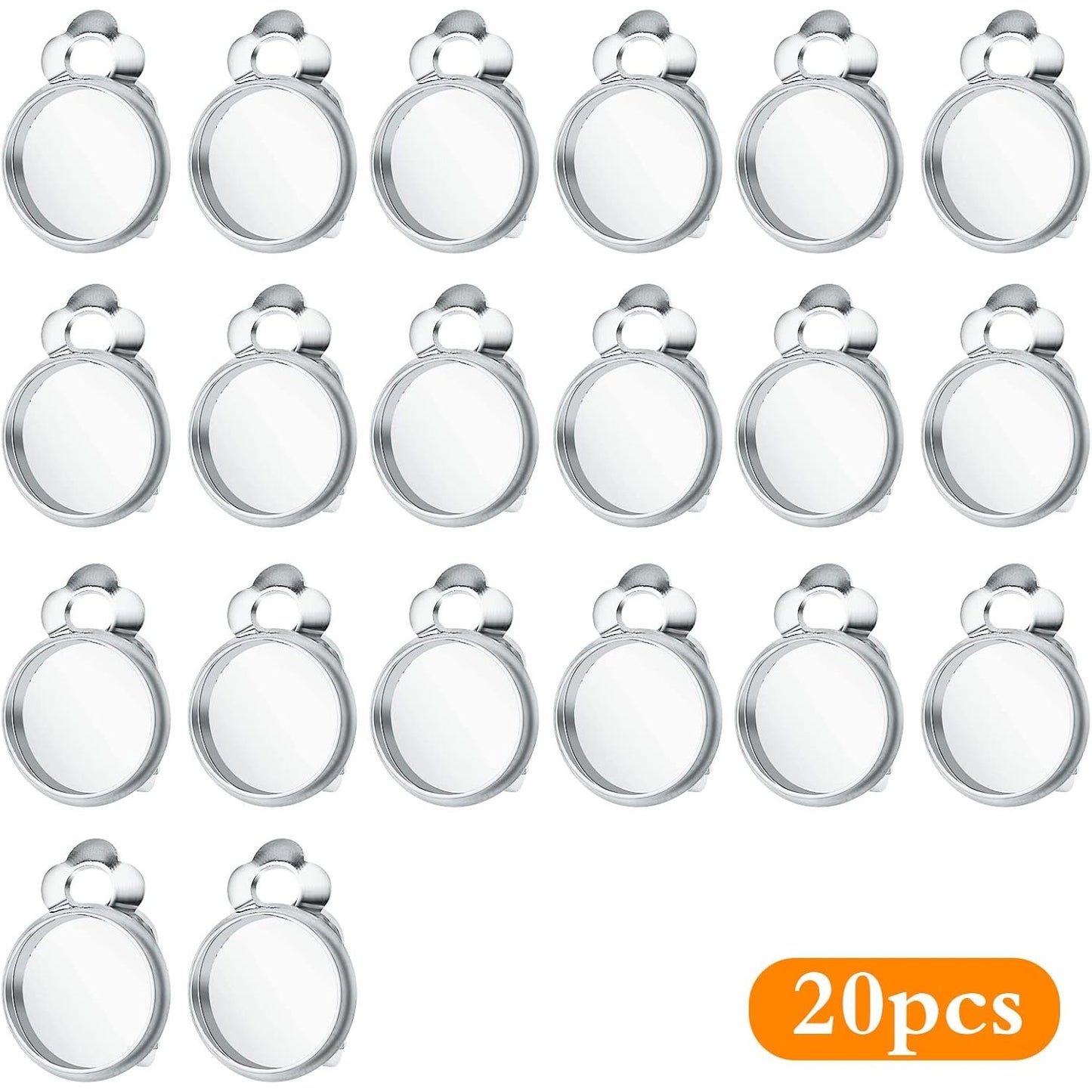 Clip-on Earring Converters, 20pcs (10 Pair) Flat Round Earring Trays 12mm Earring Cabochon Setting Converter for Non Pierced Ears Earring Making - Silver