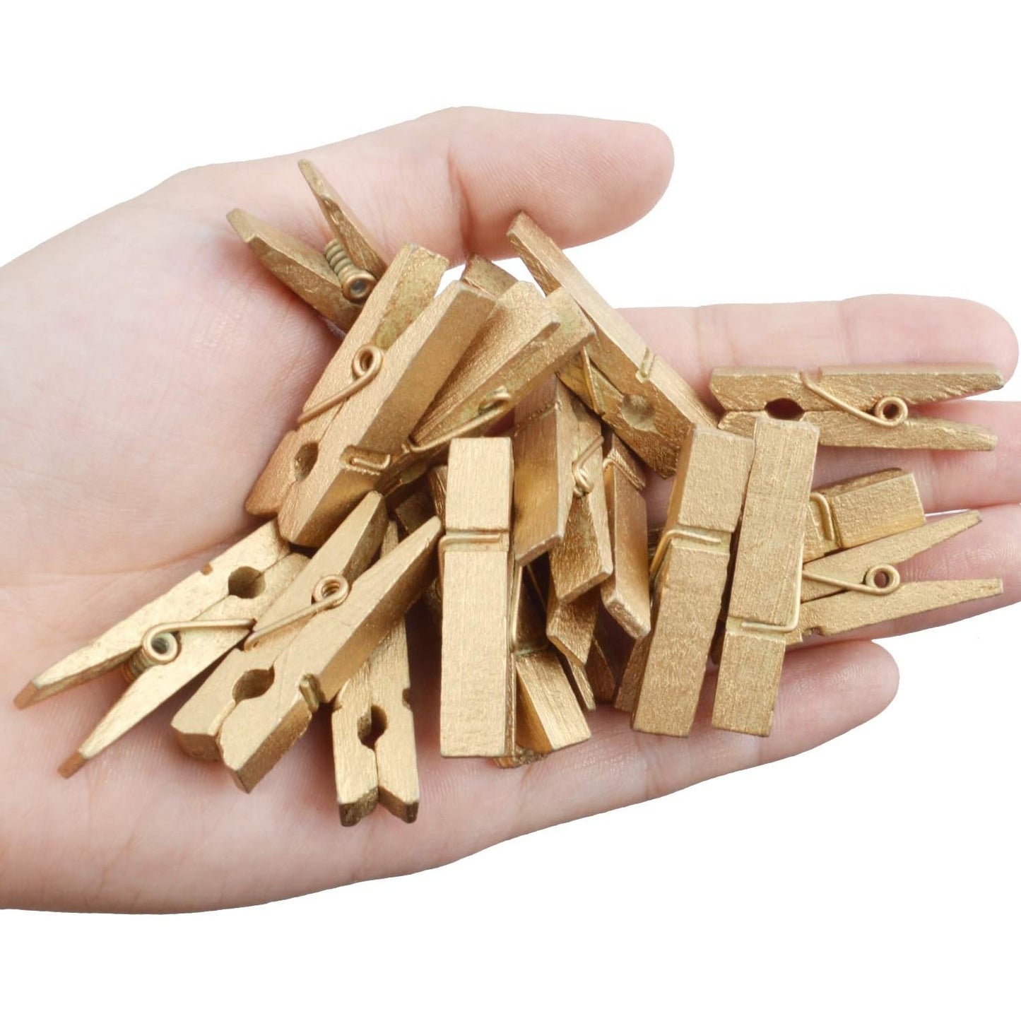 100pcs Mini Gold Wooden Utility Paper Clips, Clothespins, Photo Clips