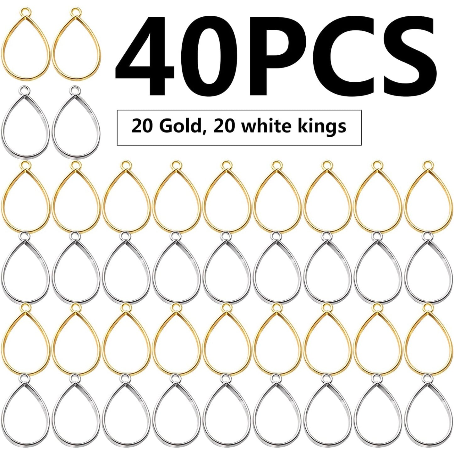 Pendant Frames, 40pcs Open Back Teardrop Hollow Pendant Bezels for Resin Jewelry Making Pressed Flower Crafting