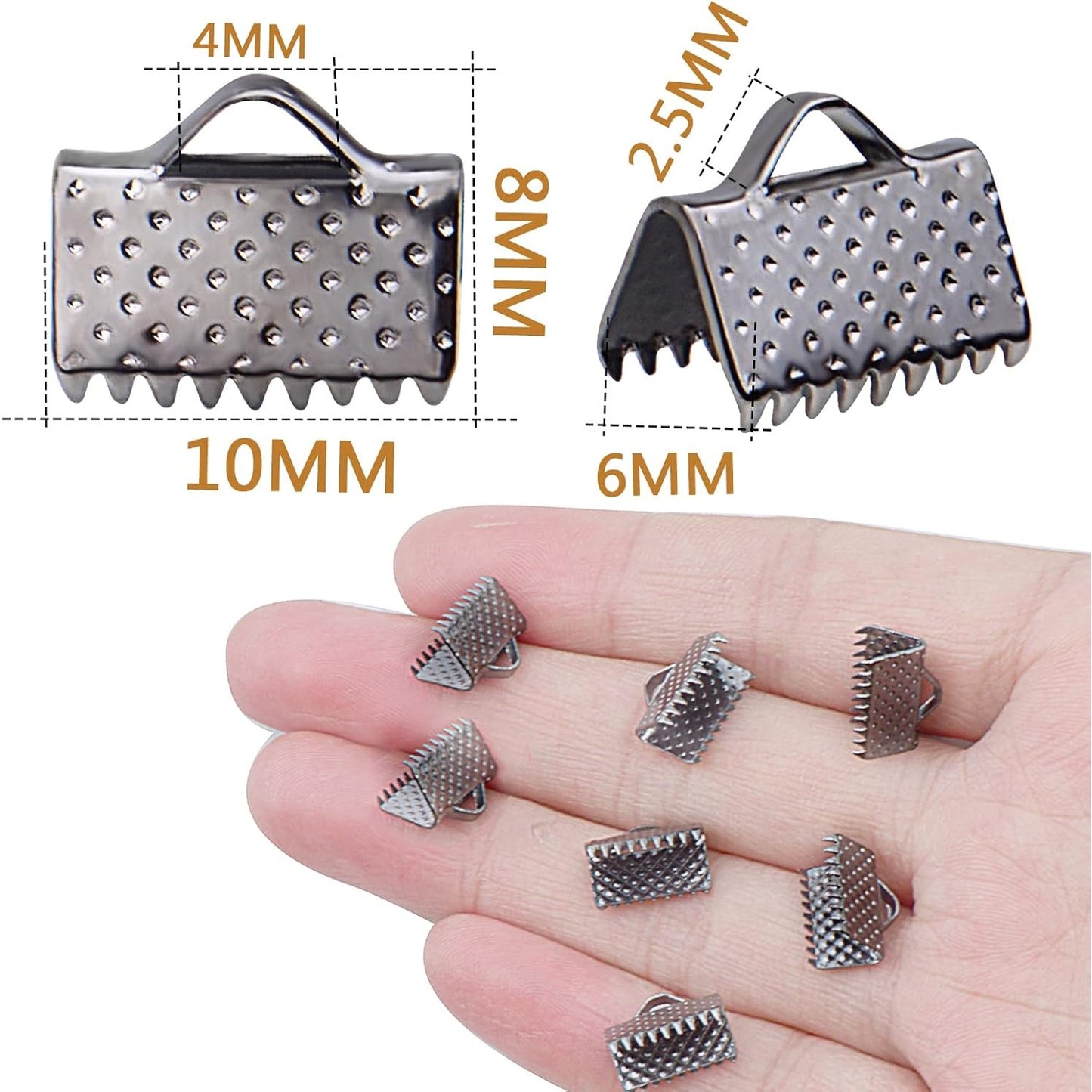 500pcs Ribbon Pinch Crimp Clamp Ends Metal Cord Ends Fasteners Clasp Connectors for DIY Bracelet Bookmark Lanyard Leather Chain Extenders Jewelry Making, Gun Black
