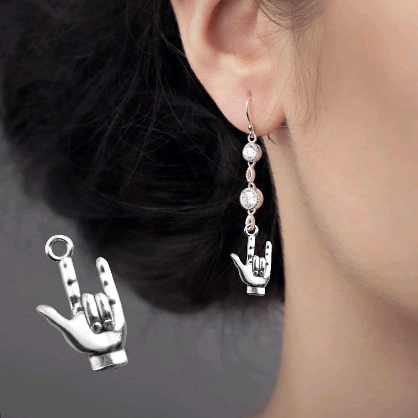 50 Pieces Antique Silver Hand Symbol Pendant Charms Alloy Non-Verbal I Love You Hand Sign Pendants with a Plastic Box for DIY Bracelet Necklace Jewelry Making Findings