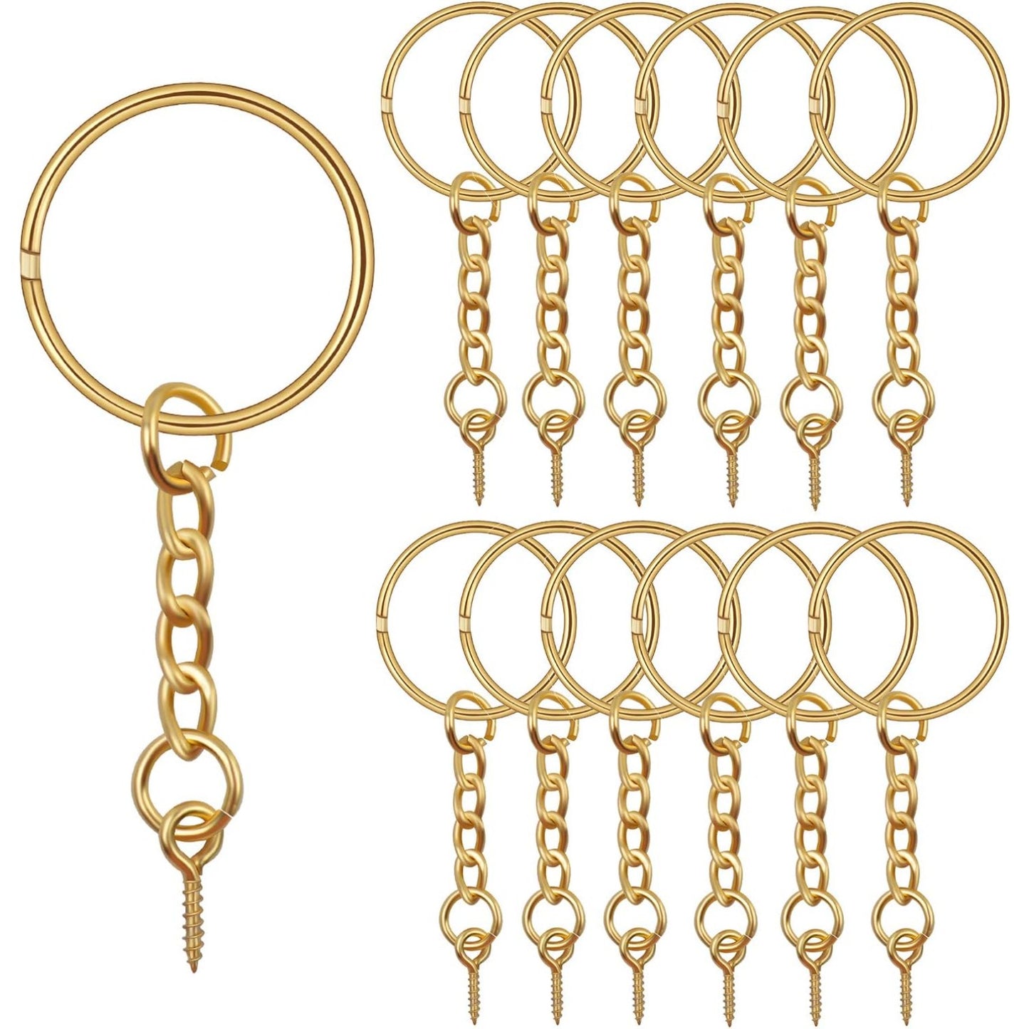 50pcs 25mm Split Key Ring with Extend Chain and 12mm Screw Eye Pin for Craft Charm Making,Gold