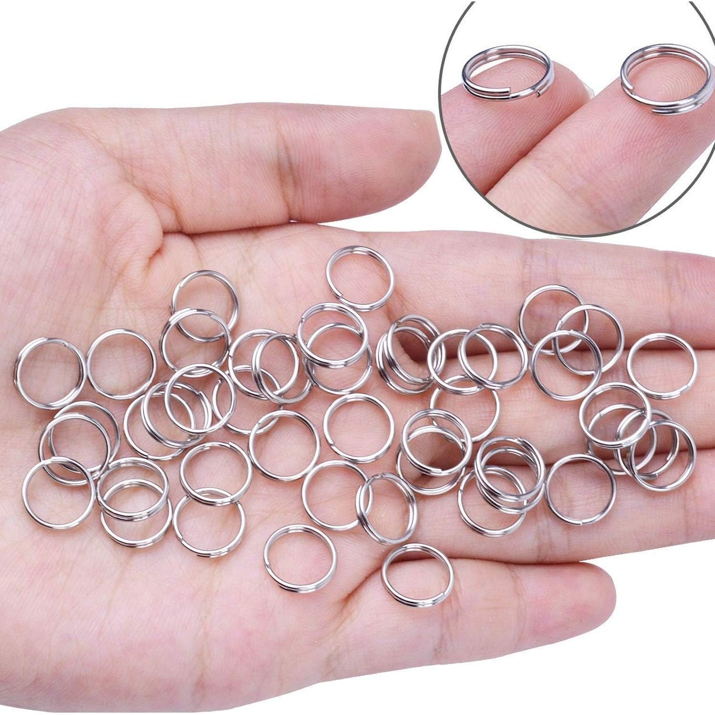 BronaGrand 200 Pieces Small Key Chain Rings Split Ring Key Chains for Keys Organization,10mm Diameter (Silver)
