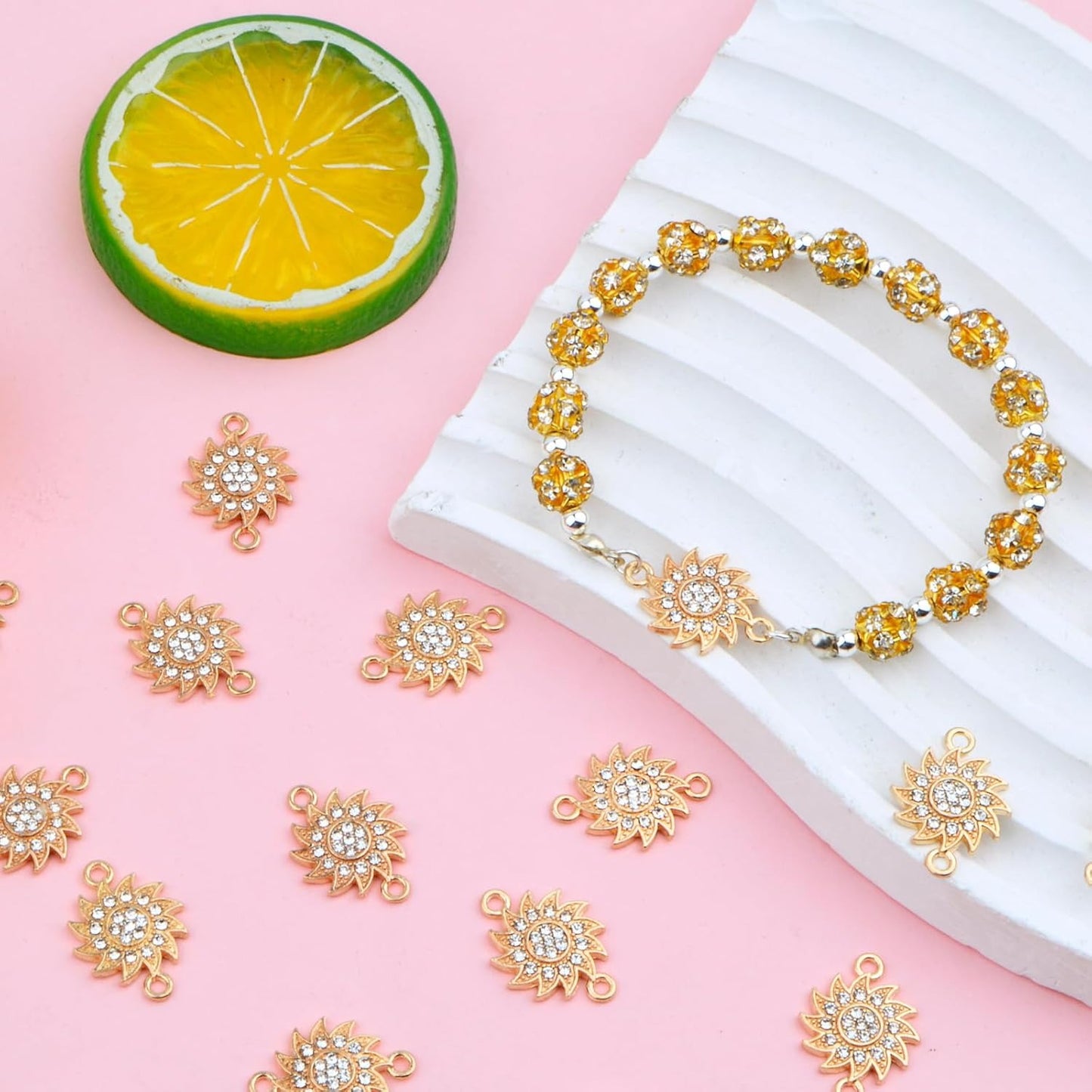 20pcs Flower Connector Charms with Shiny Rhinestone Alloy Flower Shape Pendants Double Loops Links for DIY Dangle Earrings Bracelets Jewelry Making Findings