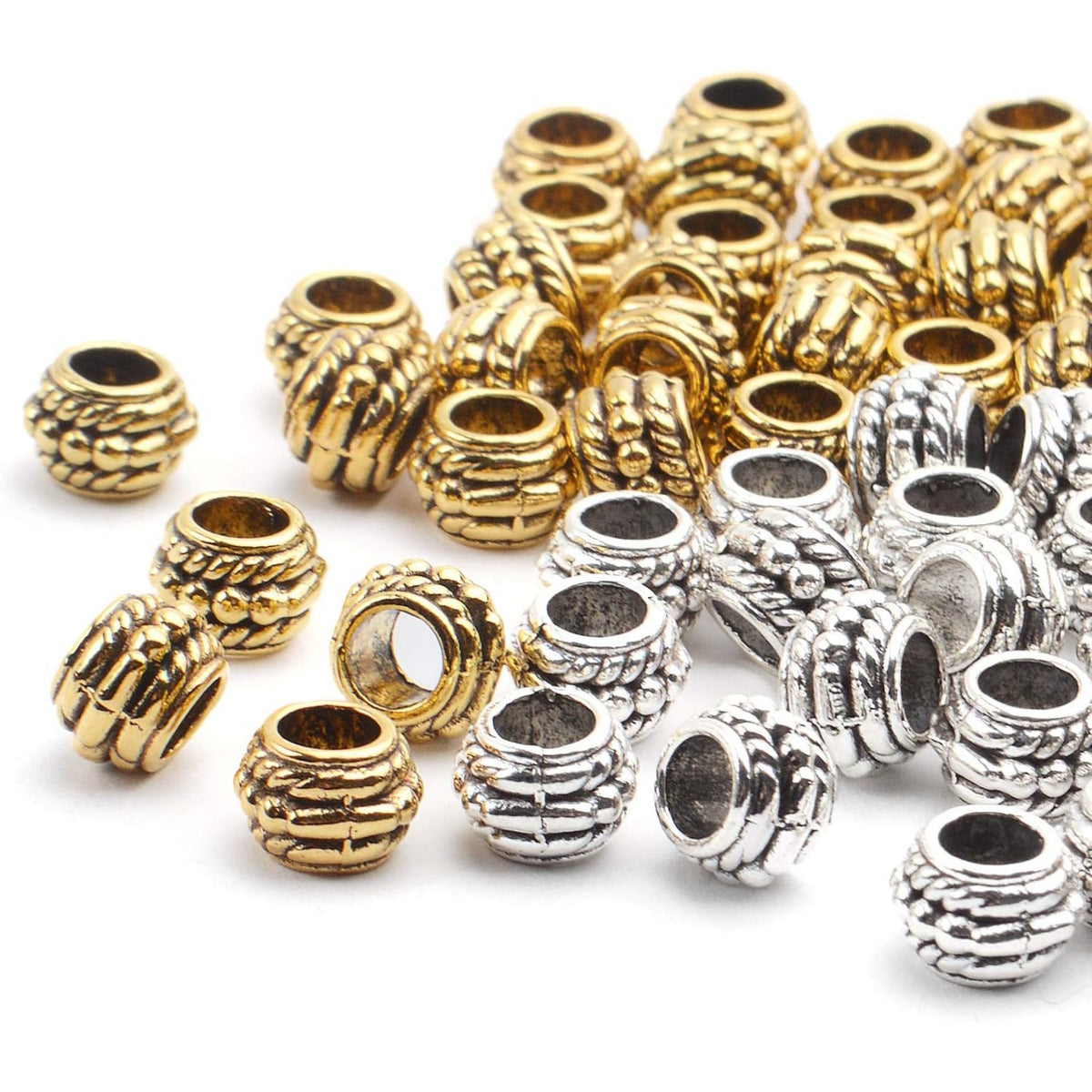 Large Hole Beads,100pcs 8mm Tibetan Barrel Spacer Beads European Charms Beads with 4mm Hole for Bracelet Necklaces Jewelry Making
