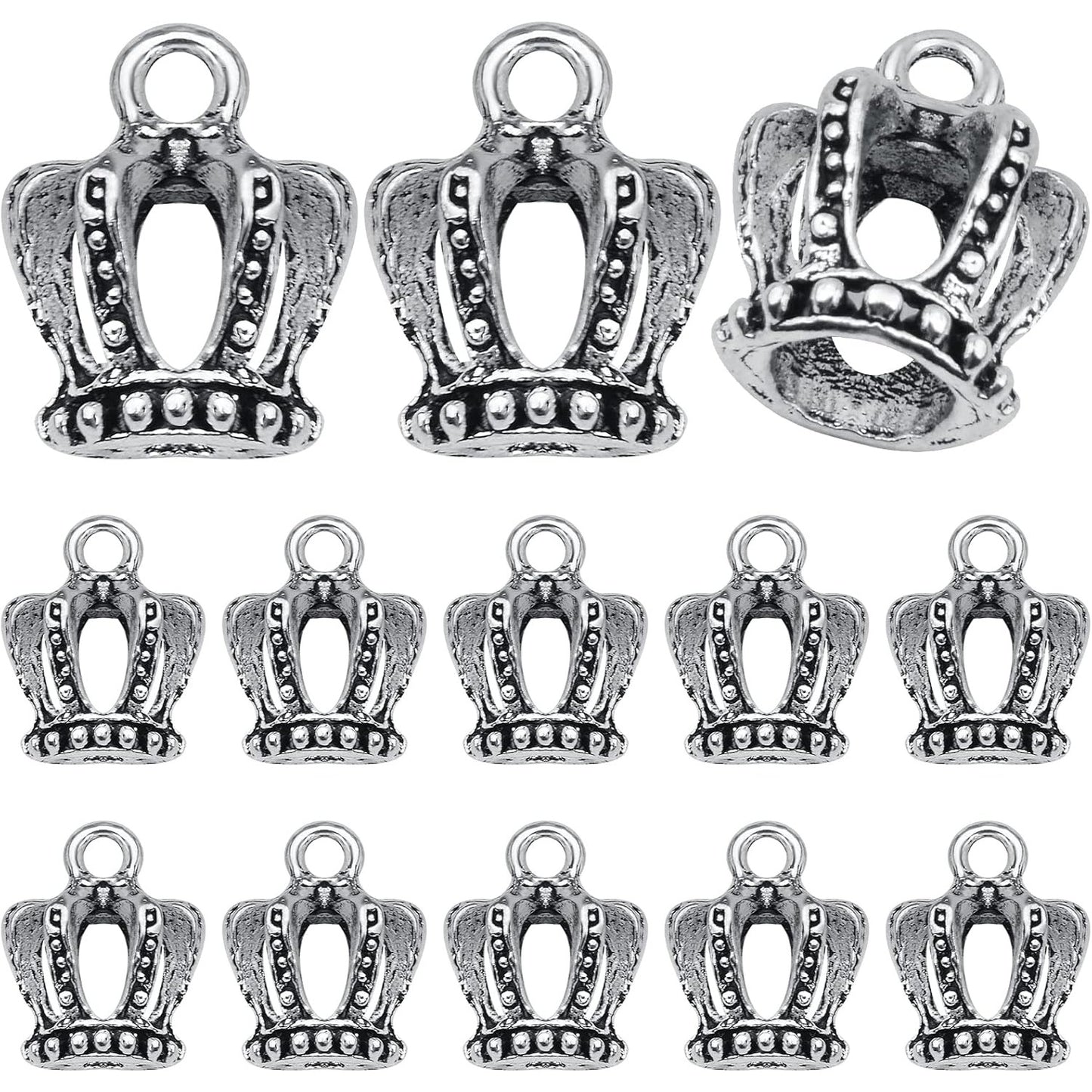 40pcs 3D Mini Lovely King Crown Charms Vintage Alloy Queen Crown Dangle Pendants for DIY Jewelry Making Supplies Birthday Party Favor Gifts, Antique Silver