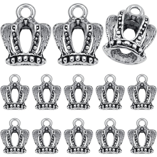 40pcs 3D Mini Lovely King Crown Charms Vintage Alloy Queen Crown Dangle Pendants for DIY Jewelry Making Supplies Birthday Party Favor Gifts, Antique Silver