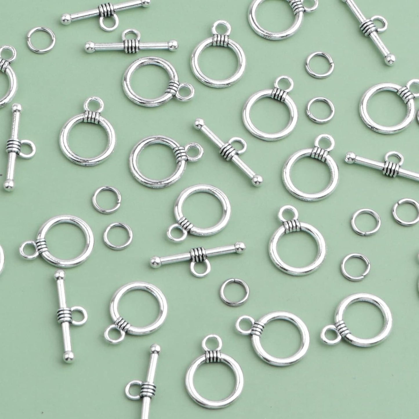 50 Sets Toggle Jewelry Clasp Sets Metal Toggle Clasps Connectors Bar and Round Ring Clasps with 100pcs Open Jump Rings and a Box for DIY Jewelry Making