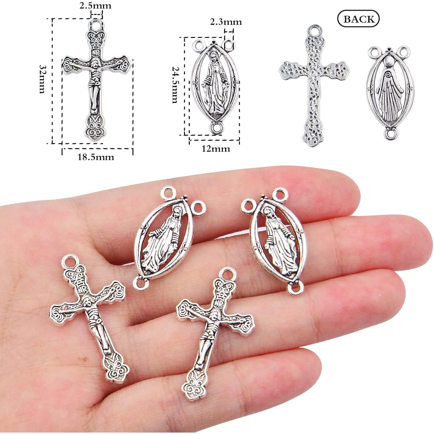 40pcs Gold Plated Rosary Cross and Center Charms Miraculous Medal Pendant Alloy Tibetan Style Jesus Crucifix Cross Pendants Oval Chandelier Links for Rosary Holy Beads Necklace Making