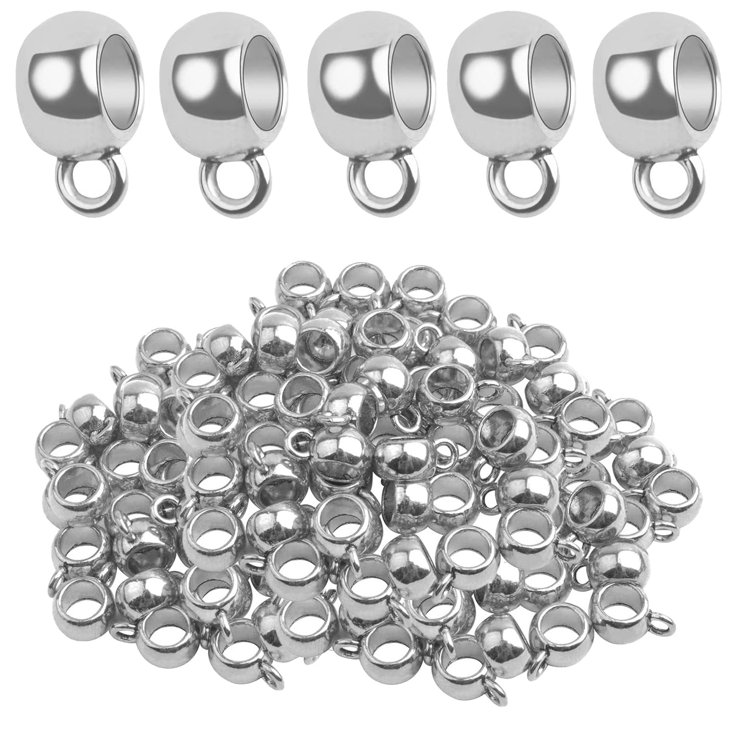 100pcs Tibetan Bail Tube Beads Alloy Column Rondelle Spacer Beads Bail Beads Hanger Dangle Connectors with a Box for European Charm Bracelet Jewelry Making Supplies, 2 Colors