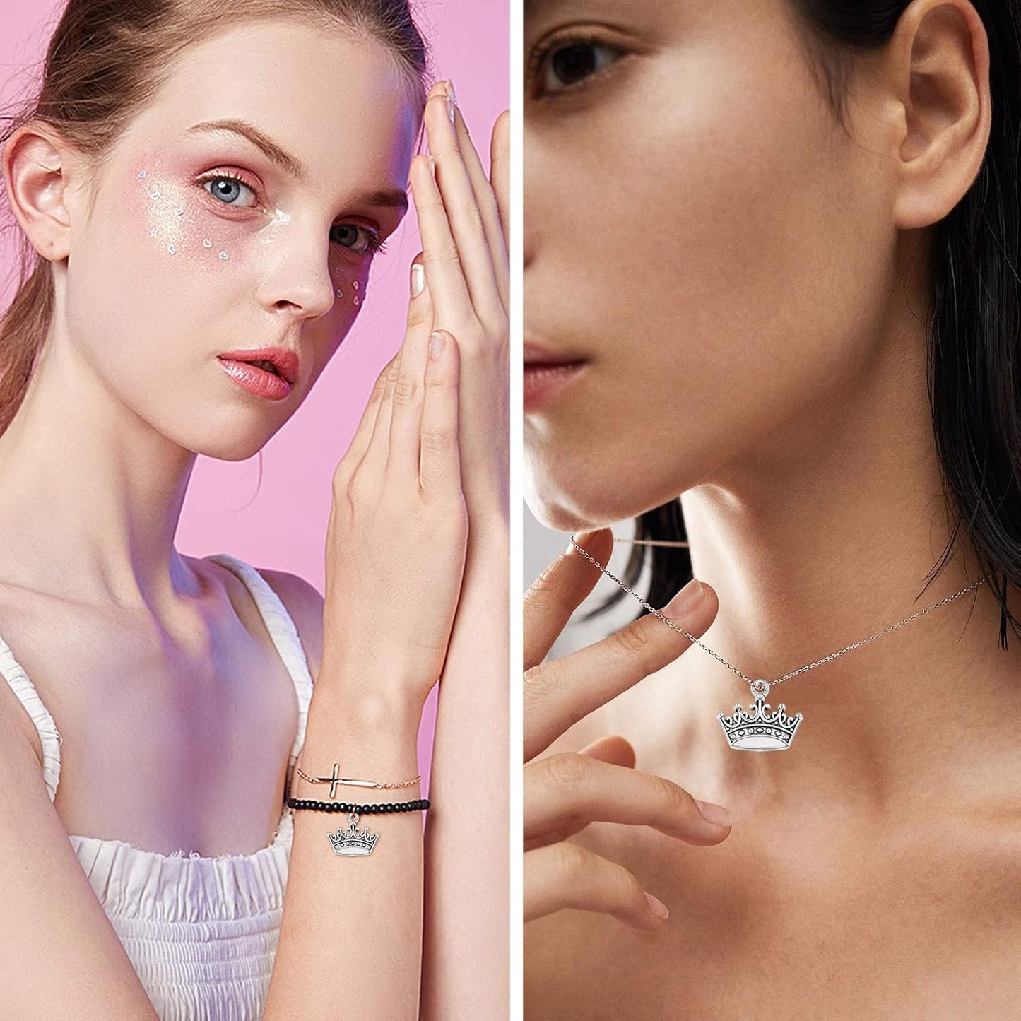 60 Pieces Antique Silver Tiara Crown Charms Vintage Alloy Mini Crown Princess Dangle Pendants Accessories for DIY Necklace Jewelry Making Brithday Party Gifts