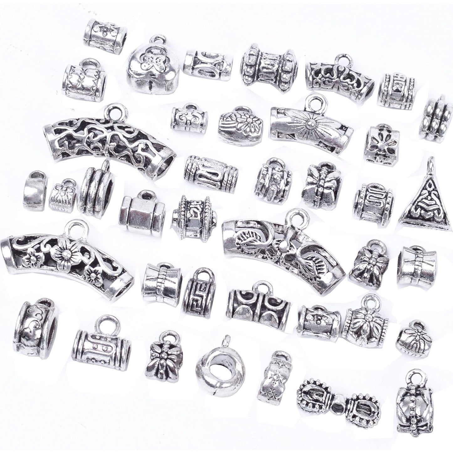 40 Pieces Antique Spacer Beads Bail Beads Tube Beads Bracelet Charms Necklace Pendants Bead Hangers for Jewelry and Craft Making, Tibetan Silver