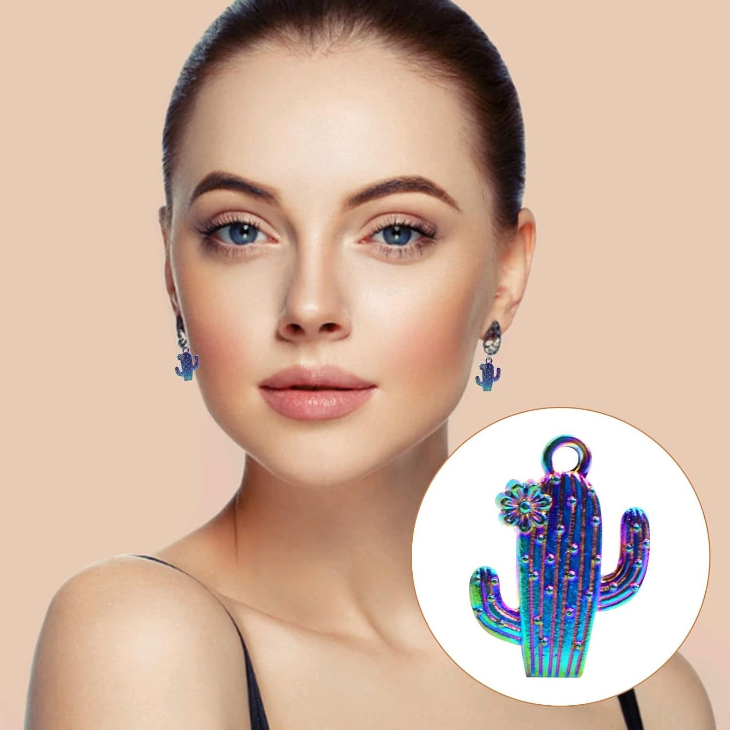 10pcs Alloy Cactus Flower Pendant Charms Tropical Summer Desert Plant Cactus Charms Craft Supplies for DIY Necklace Bracelet Earrings Jewelry Making, Rainbow Color