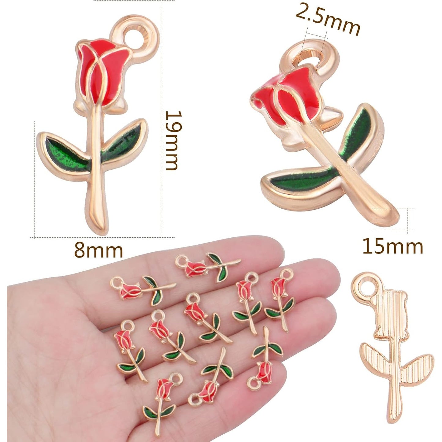 30pcs Enamel Rose Flower Charm Pendants Lovely Dangle Charms for Valentine's Day DIY Bracelet Necklace Earrings Jewelry Making, Red