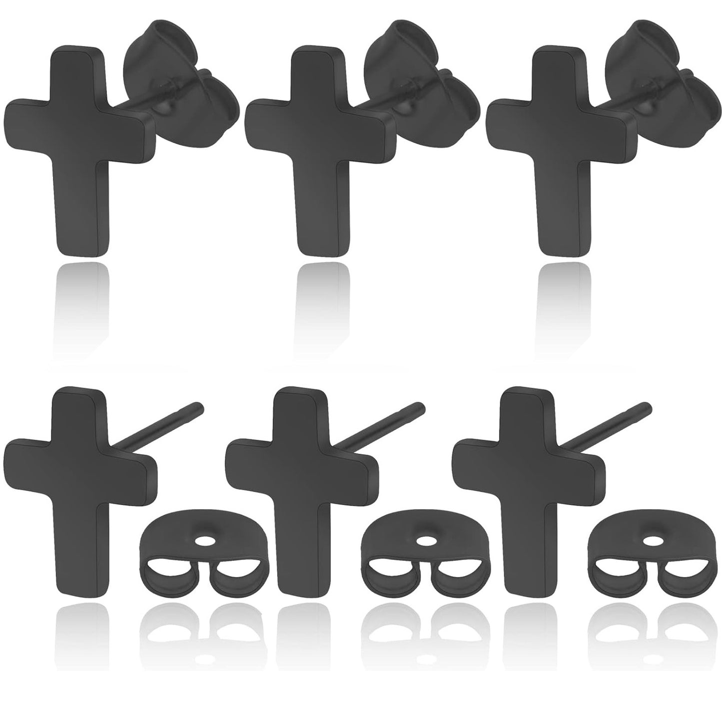 3 Pairs Hypoallergenic Tiny Cross Stud Earrings Stainless Steel Religious Cross Crucifix Shape Earrings Set for Women Men DIY Jewelry Making, 3 Colors