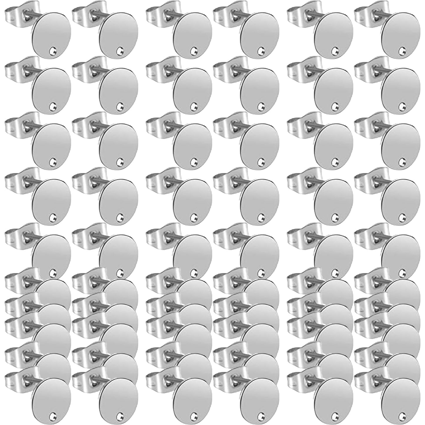 60pcs 8mm/10mm/12mm Stainless Steel Round Earring Studs Blank Earring Posts with Loop and 60pcs Earring Backs for Earring Making,Silver