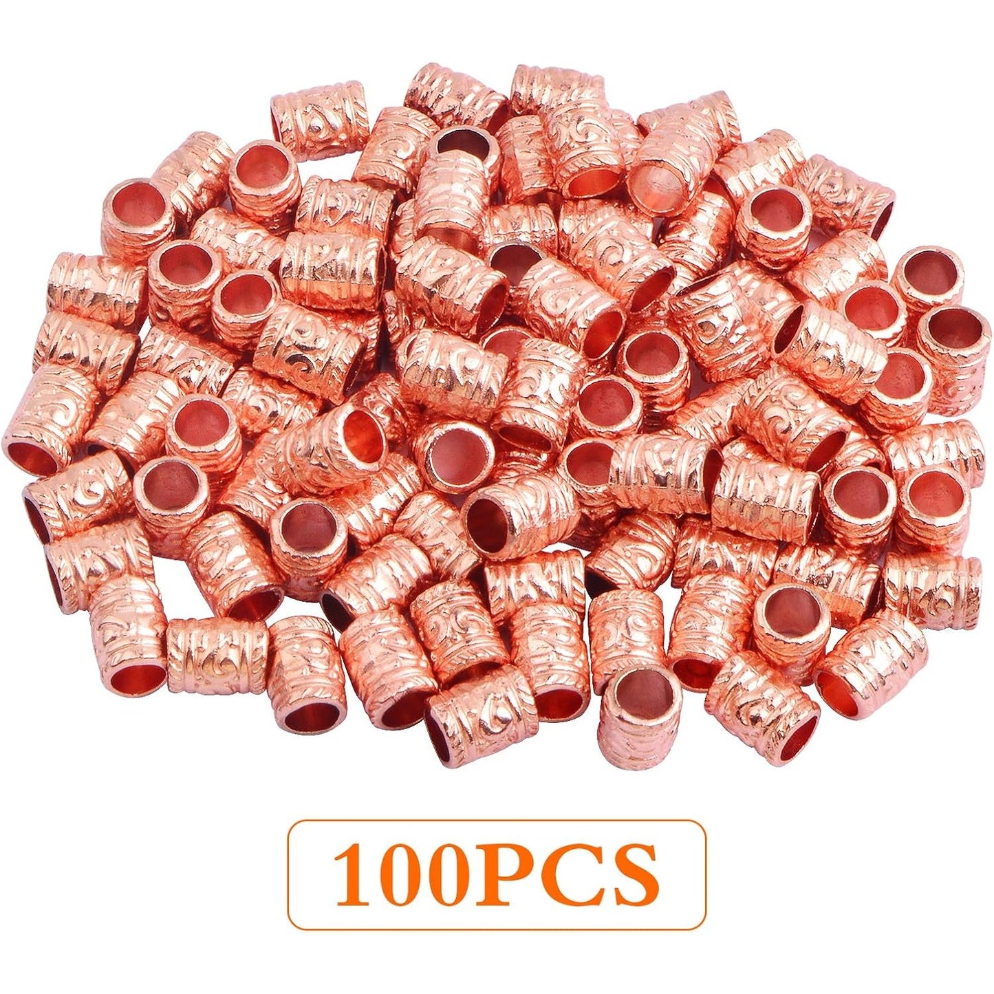 100pcs Alloy Column Spacer Beads European Large Hole(5 mm) Tube Barrel Loose Beads Bulk Metal Spacers Craft Supplies for DIY Bracelet Necklace Earrings Jewelry Making, Rose Golden