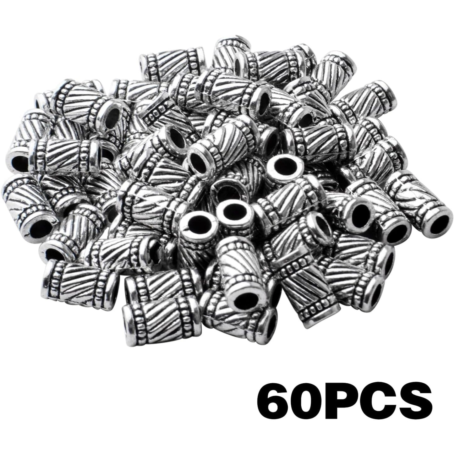 60pcs Antique Silver Plated Column Spacer Beads Alloy Tibetan Bead Spacer Tube Jewelry Spacers Loose Beads Charm Beads for DIY Jewelry Bracelet Making Finding Accessory
