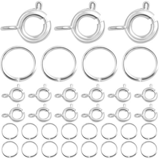40pcs 6 mm Silver Round Spring Ring Clasps with 50pcs 6 mm Bright Silver Open Jump Rings Connector Accessories for DIY Necklace Bracelet Jewelry Making Findings