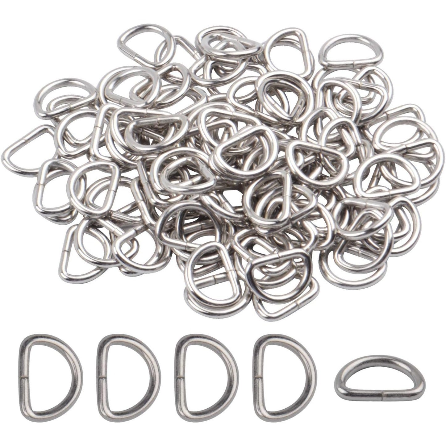 BronaGrand 200pcs 2/5 inch Metal D Ring Buckles D-Ring Loop for Handbag Purse Clothes DIY Accessories