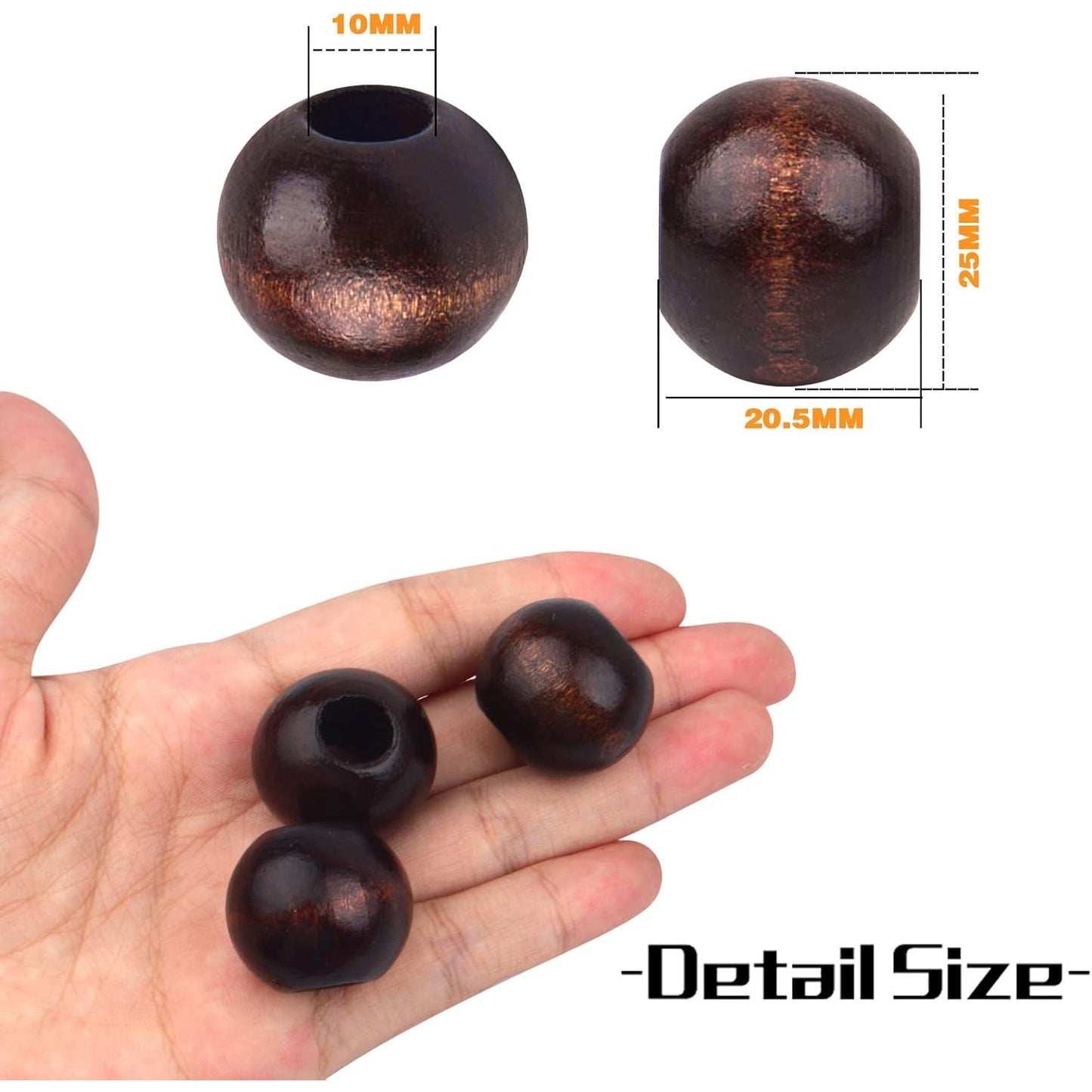 30pcs 25mm Wood Round Beads Natural Wooden Spacer Beads Loose Macrame Beads with 10mm Large Hole for DIY Jewelry Making Handmade Decoration, Black Coffee