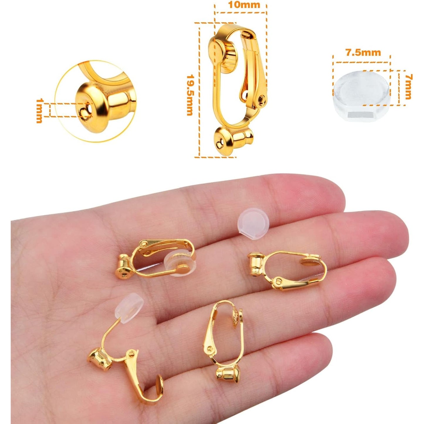 Clip-On Earring Converters - 12 Non-Pierced Earring Clips, Silicone Pads for Jewellery Making - Silver and Gold