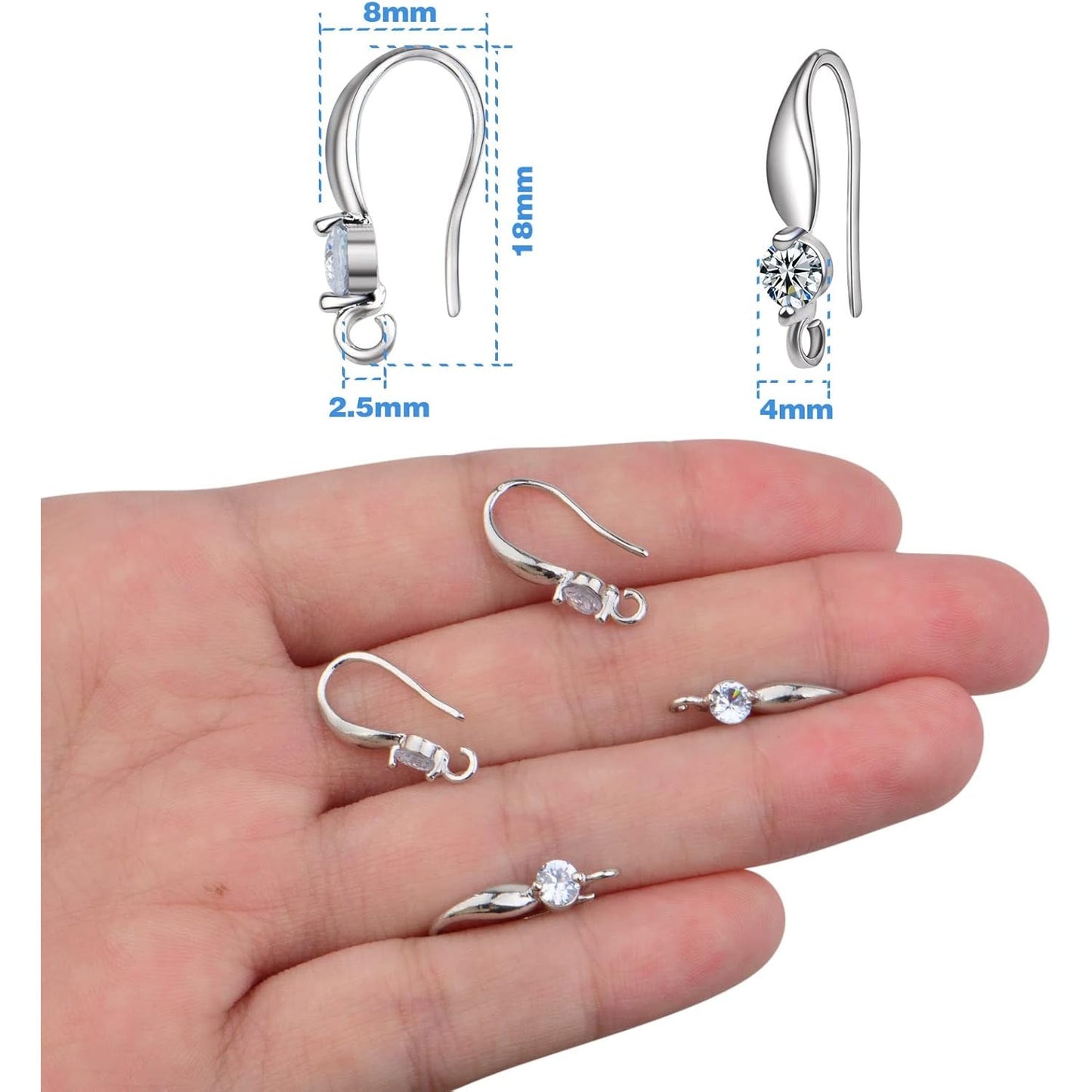 12pcs Silver Plated Rhinestone Earring Hooks Brass Ear Wire Fish Hooks with Open Loop Round Rhinestone Earring Components for Women DIY Earrings Jewelry Making