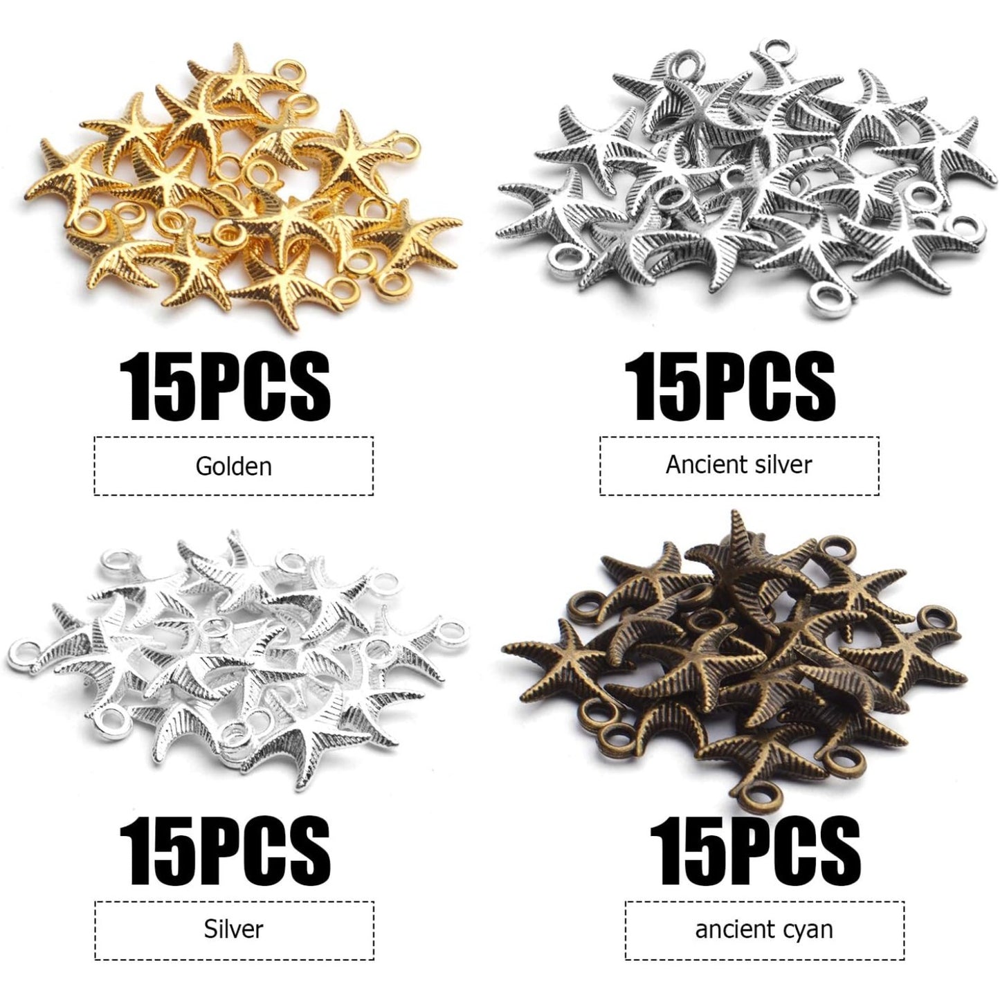 60pcs Antique Starfish Charms Sea Animal Charm Pendant Jewelry Making Accessories for DIY Necklace Bracelet Keychain