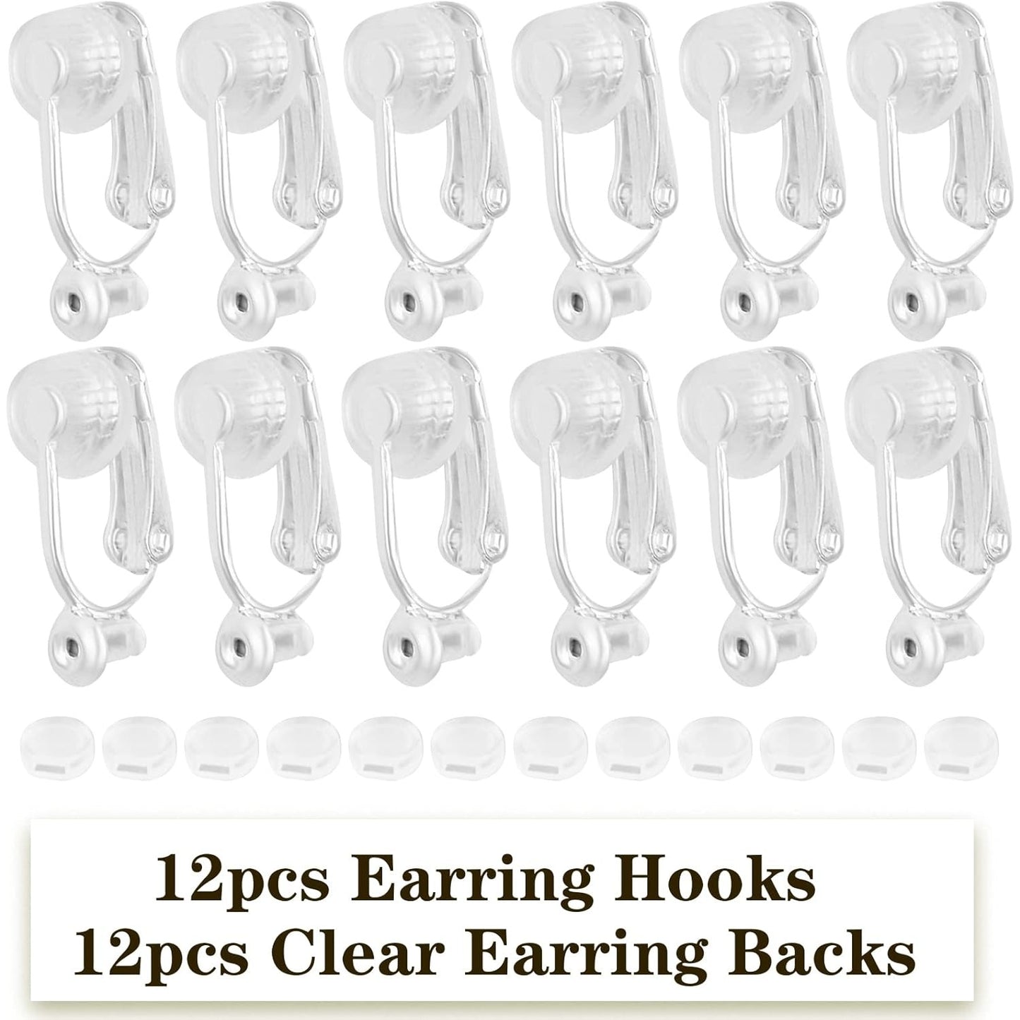 Clip-On Earring Converters - 12 Non-Pierced Earring Clips, Silicone Pads for Jewellery Making - Silver and Gold