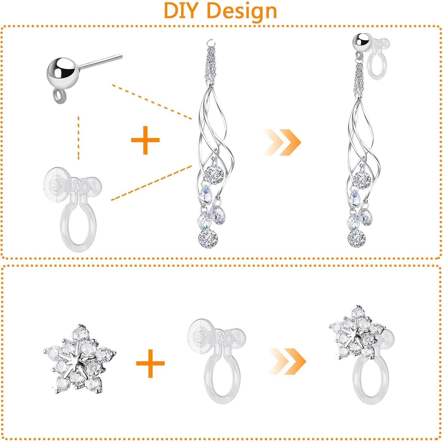 20 Pieces Clear Clip-on Earring Converters Resin Earring Finding Components for Non Pierced Ears DIY Earring Jewelry Making, 12x10mm