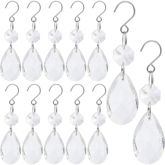 12pcs 38 mm Hanging Glass Crystal Chandelier Prisms Clear Teardrop Chandelier Crystals Suncatcher Pendants Hanging Ornaments with Hook for Window Office Home Decoration