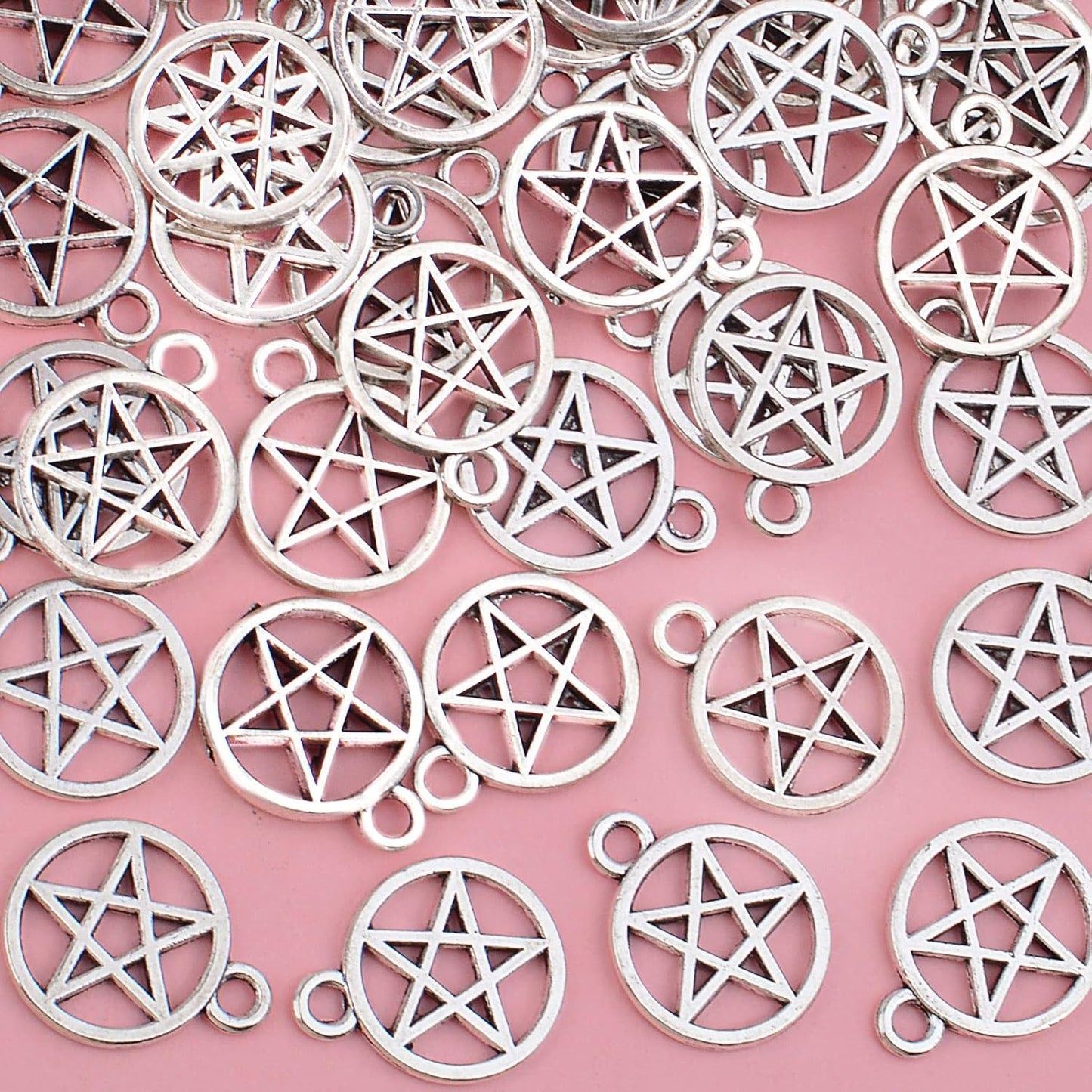50pcs Silver Pentacle Star Charms Alloy Star Pentagram Pendants Protection Lucky Pentacle Charms Jewelry Making Accessory for DIY Crafts Necklaces Bracelets Earrings