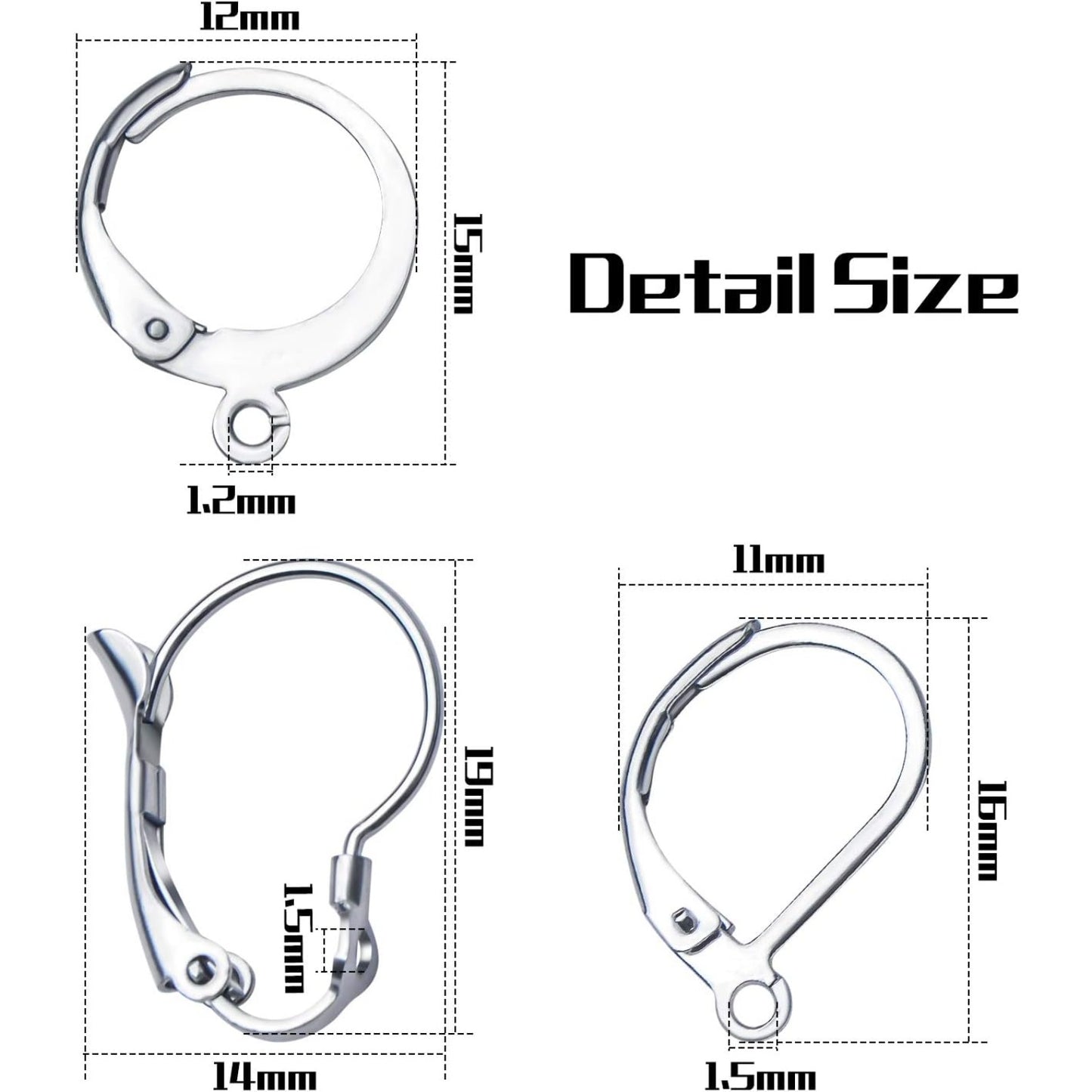30pcs Stainless Steel Leverback Earrings Hooks: Round, Oval, Gourd - Silver