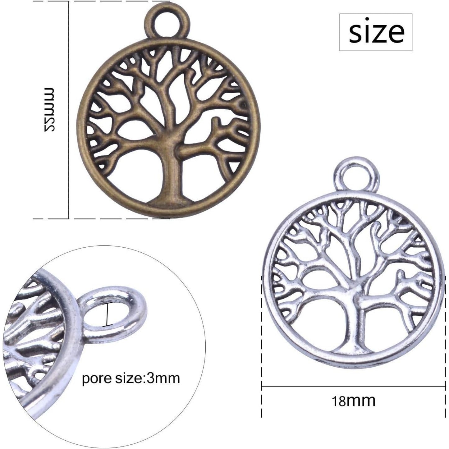 50pcs Tree of Life Charms Pendant Bracelet Charms DIY Jewelry Findings