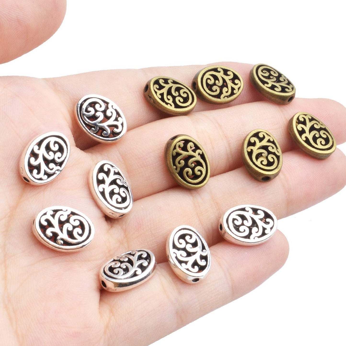 60pcs Antique Silver Bronze Tree of Life Oval Loose Charm Beads for DIY Craft Bracelet Necklace Making, 9x12mm