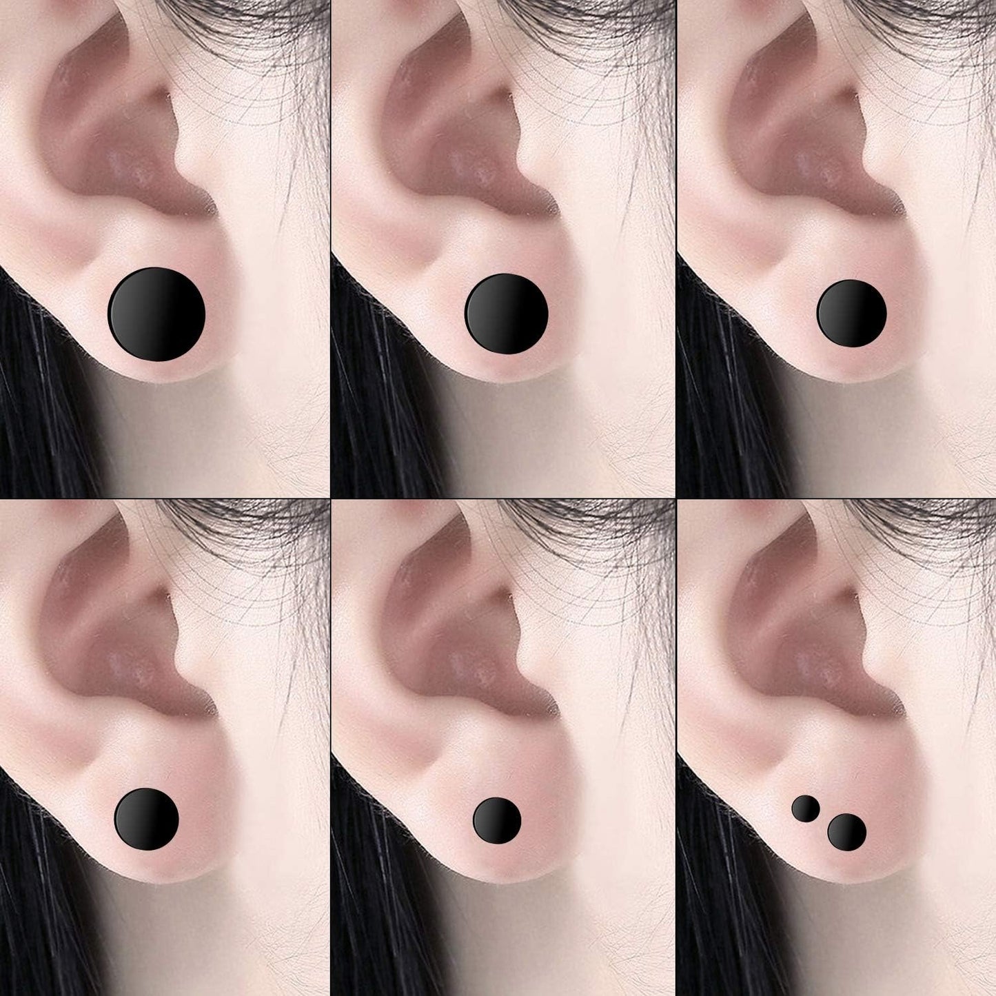 Black Round Stud Earrings, 7 Pairs Stainless Steel Dot Earrings Hypoallergenic Earrings Studs for Man Woman, 3mm/4mm/5mm/6mm/7mm/8mm/10mm