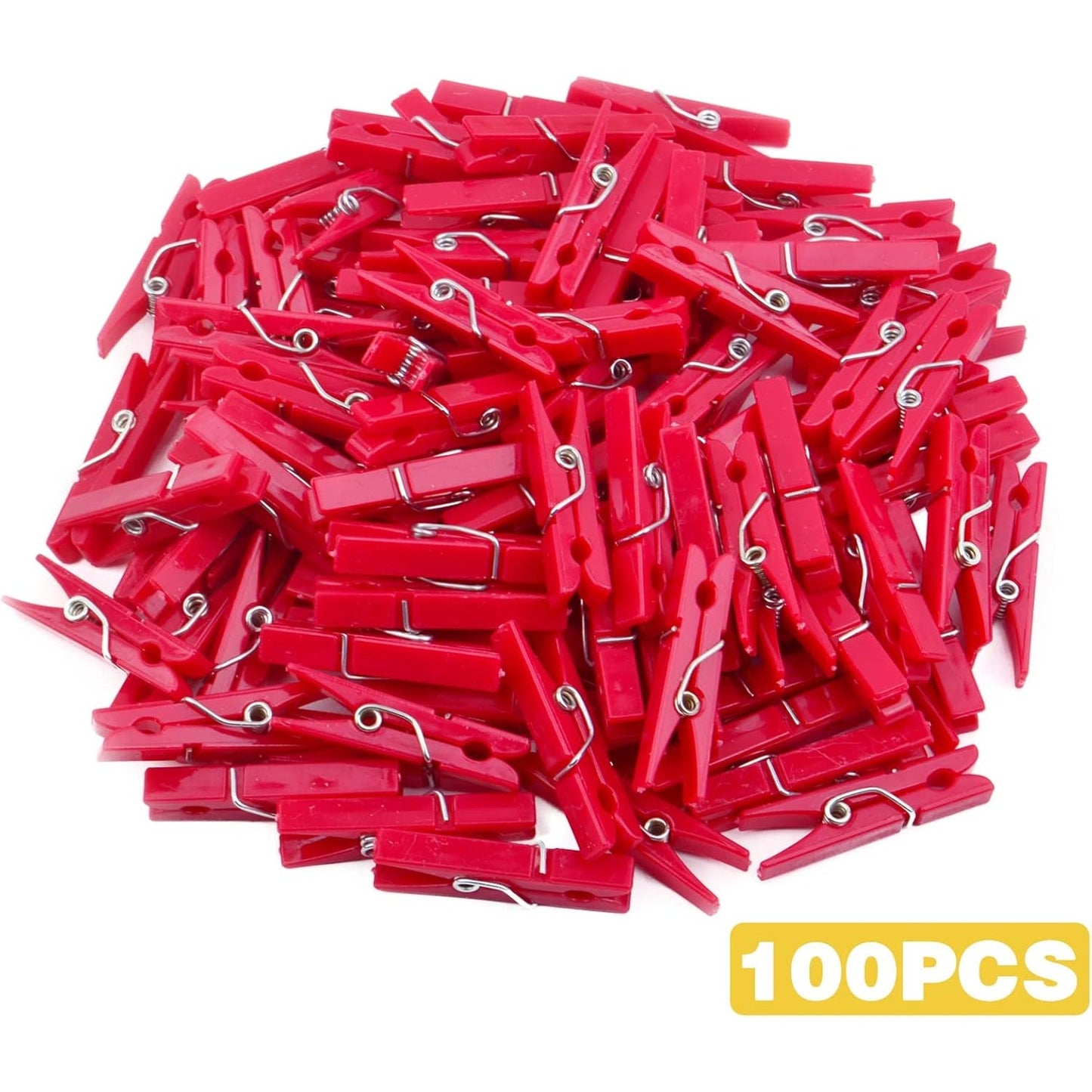 100 Pieces Photo Clips Plastic Picture Paper Clip Mini Laundry Clothespins Peg Pins for Home School Arts Crafts Decoration, 3.4 x 0.5cm(Red)