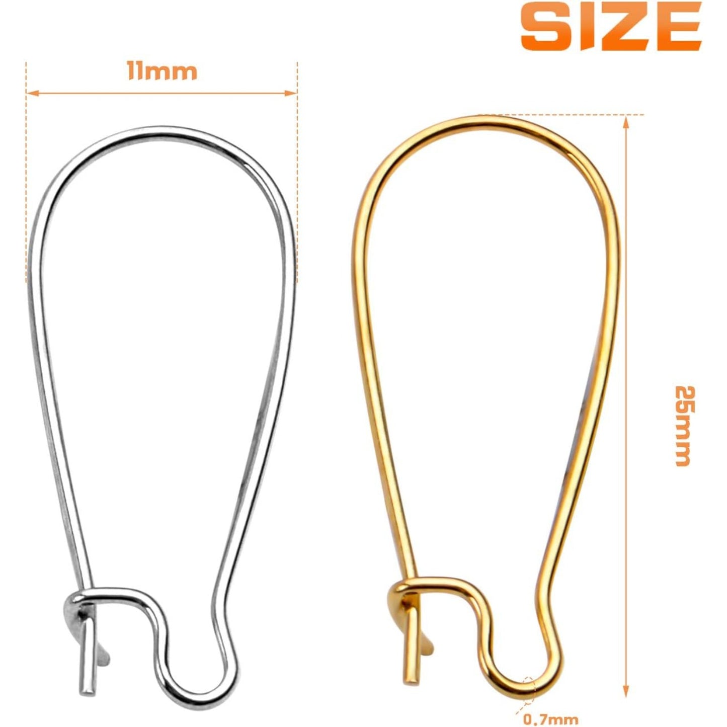 DIY Earring Findings, 200pcs Kidney Ear Wires U-Shaped Earring Hooks Earring Components for Long Dangle Earrings Jewelry Makings - Silver and Gold