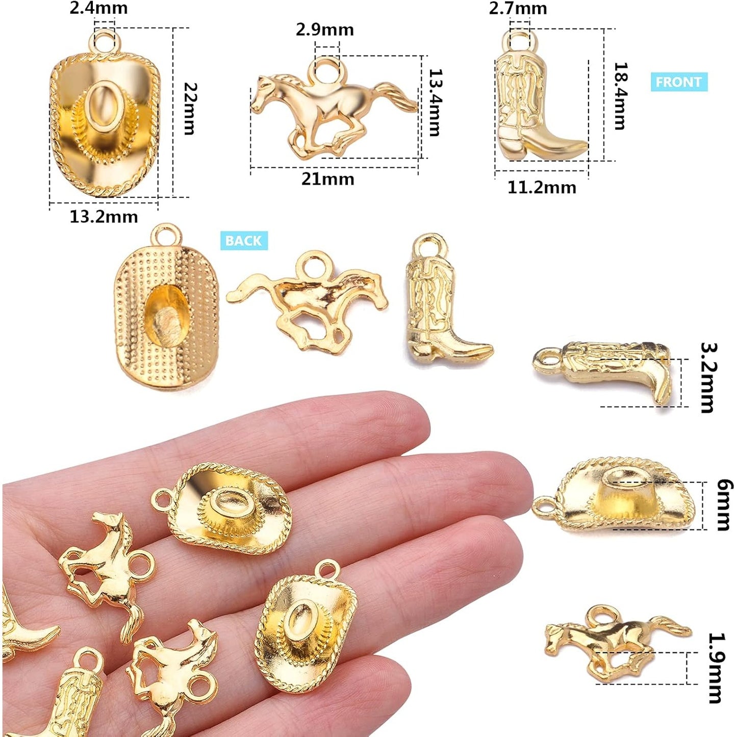 60pcs Silver Western Cowboy Charms Pendants Alloy Horse Cowboy Boot Hat Dangle Charms for DIY Earrings Bracelet Necklace Jewelry Making