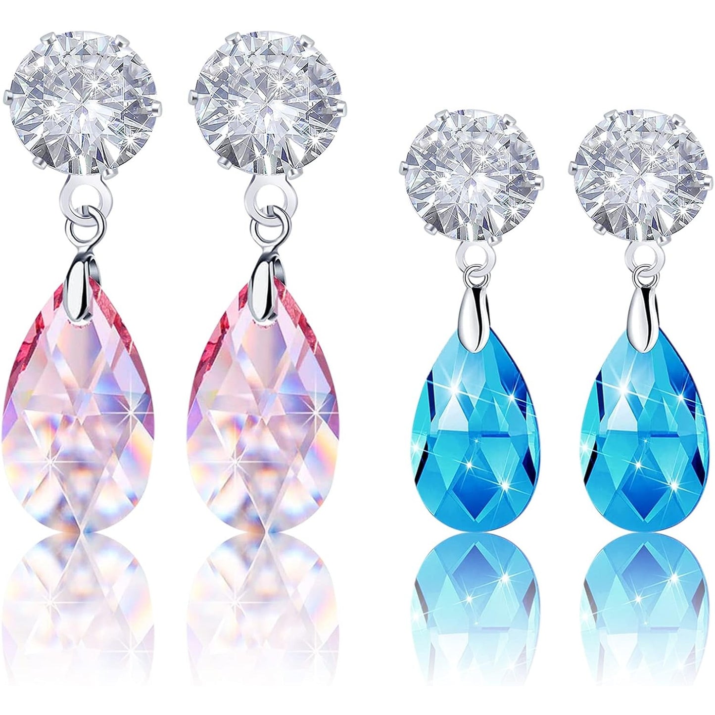 40pcs 925 Sterling Silver Cubic Zirconia Earring Studs Round Diamond Stud Earrings with Loop and 40pcs Butterfly Earring Backs for Women Men DIY Jewelry Making, 4mm/5mm/6mm/8mm