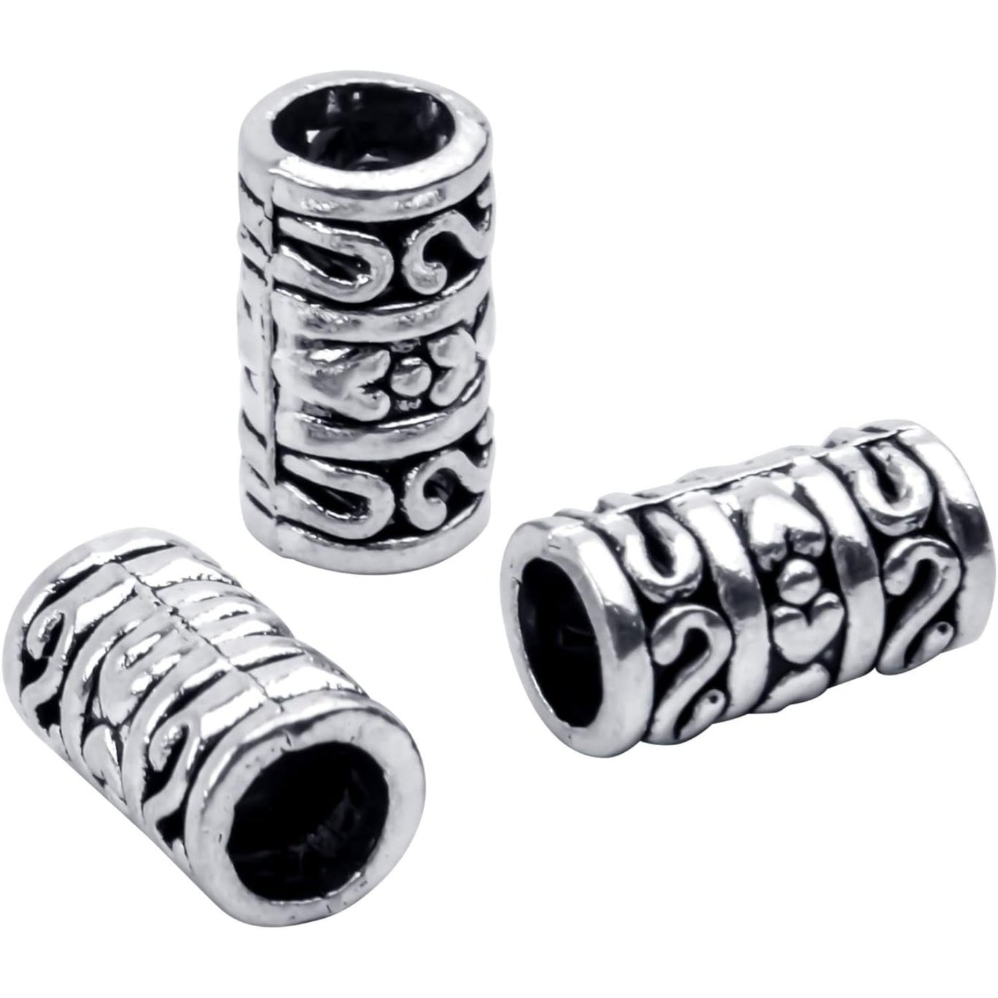 60pcs Tibetan Antique Silver Spacers European Large Hole Beads Charms Hollow Tube Bead Caps for DIY Dreadlocks Jewelry Crafts