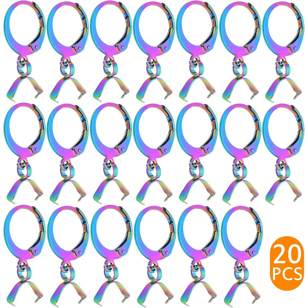 20pcs Stainless Steel Round Earring Hooks Hypoallergenic Leverback Ear Wires Hooks with Pendant Clasps for DIY Earrings Dangle Jewelry Making Supplies, Rainbow Color
